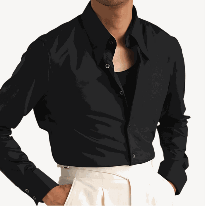 Party tuxedo long sleeve shirt - AntoniosClothing - Black