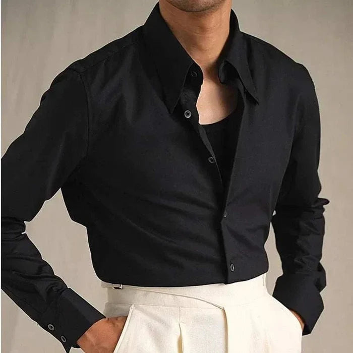 Party tuxedo long sleeve shirt - AntoniosClothing - Black