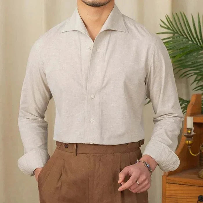 Piece collar casual long-sleeve shirt - AntoniosClothing - Apricot