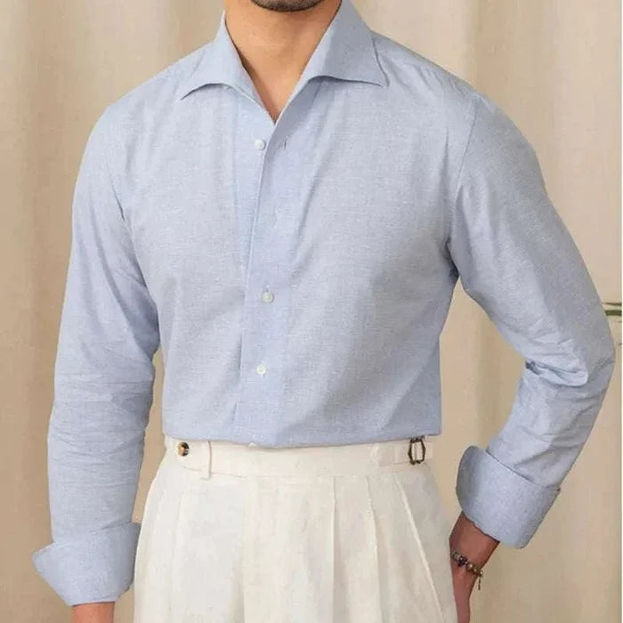 Piece collar casual long-sleeve shirt - AntoniosClothing - Blue