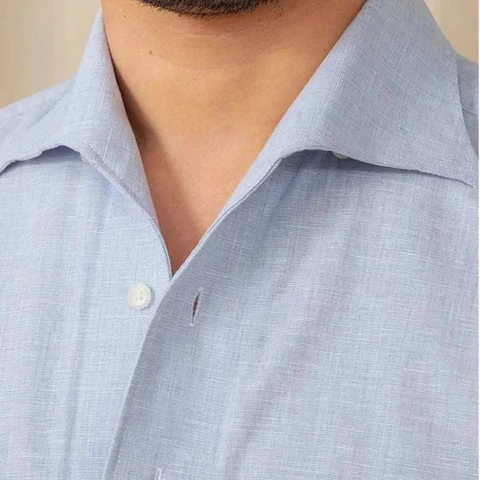 Piece collar casual long-sleeve shirt - AntoniosClothing - Blue