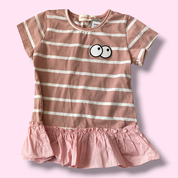 pink crown kids striped dress, 3Y