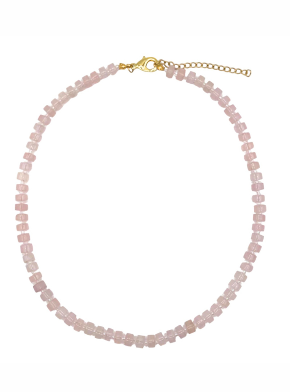 Pink Flat Gemstone Necklace
