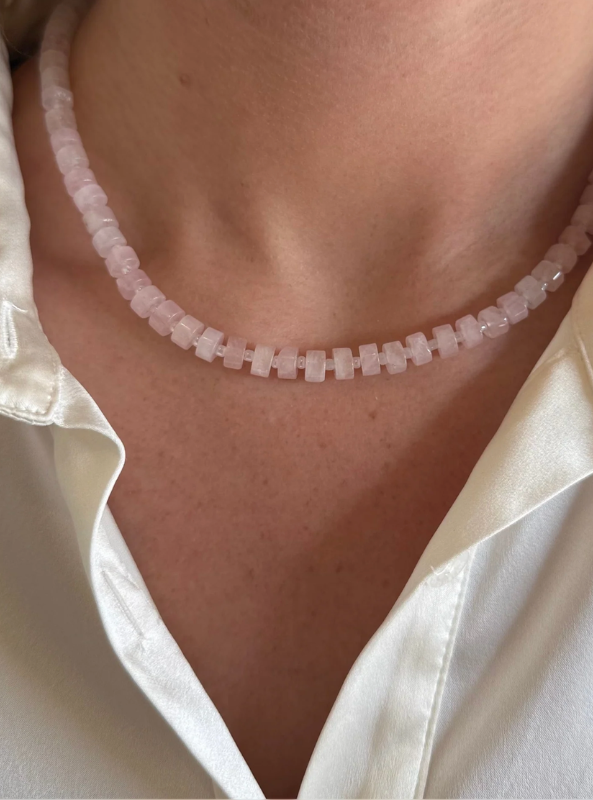 Pink Flat Gemstone Necklace
