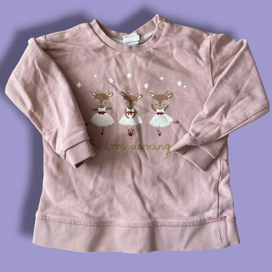 pink H&M I love dancing sweater, 18-24m