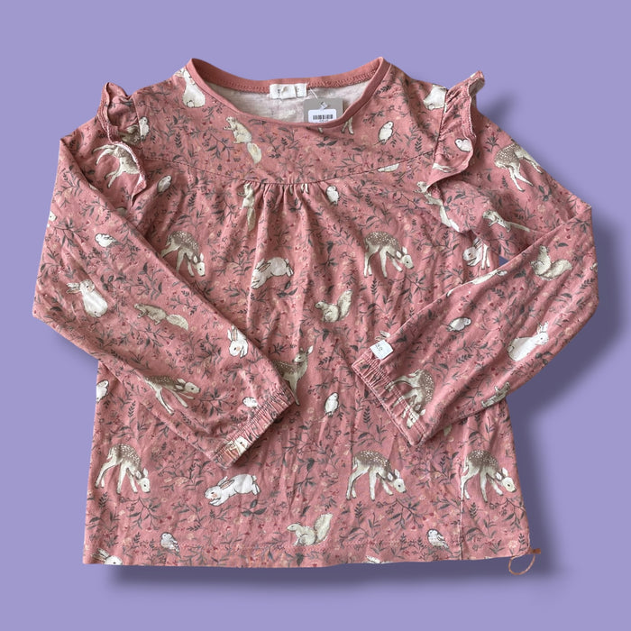 pink Newbie deer floral pattern long, 4-6Y