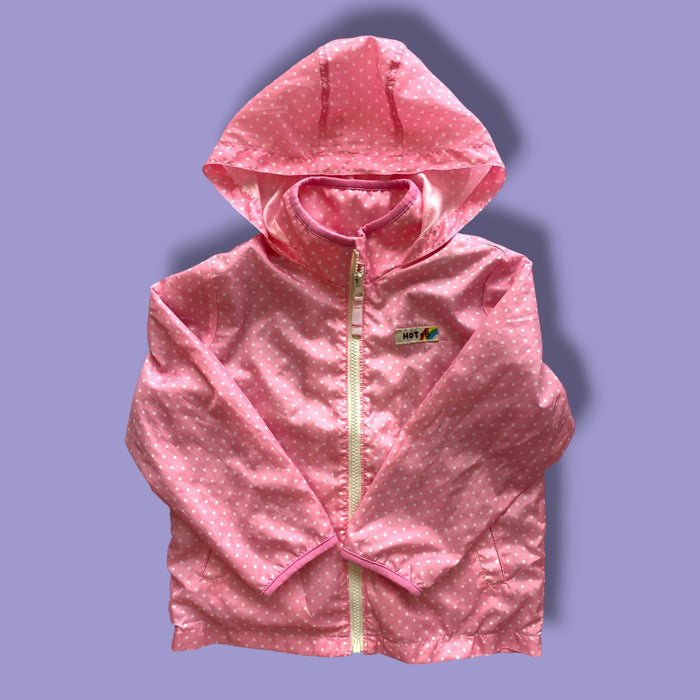 pink  polkadot windbreaker, 4y