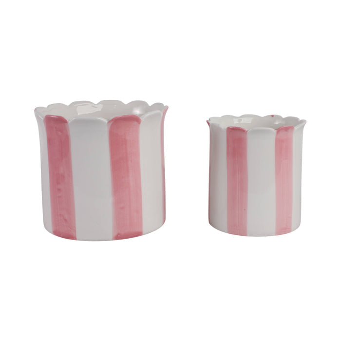 Pink Striped Scalloped Ceramic Planter