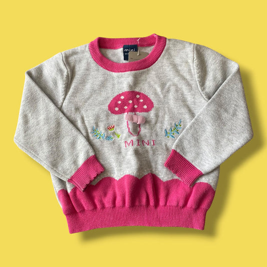 pink/grey Mini Werztoun mushroom knit sweater, 2-3Y