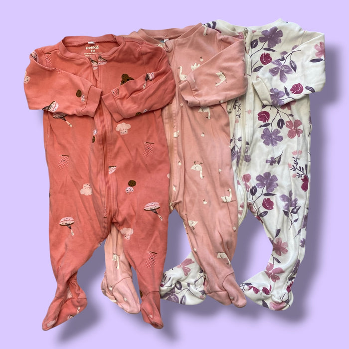 pink/purple Pekkle set of 3 sleepers, 6m