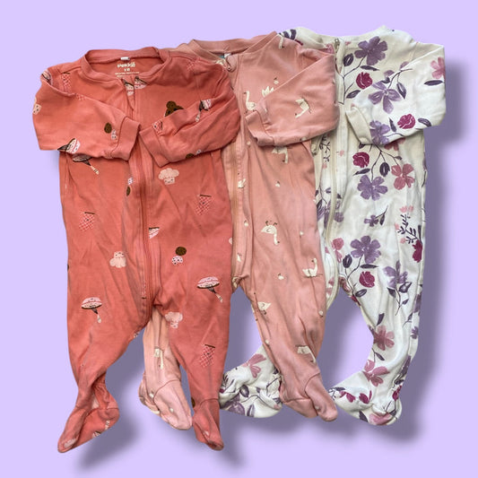 pink/purple Pekkle set of 3 sleepers, 6m