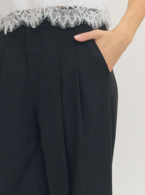 Pleated Wide Leg Pant- Black