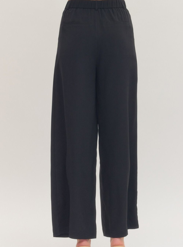 Pleated Wide Leg Pant- Black