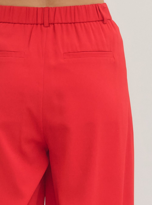 Pleated Wide Leg Pant- Red