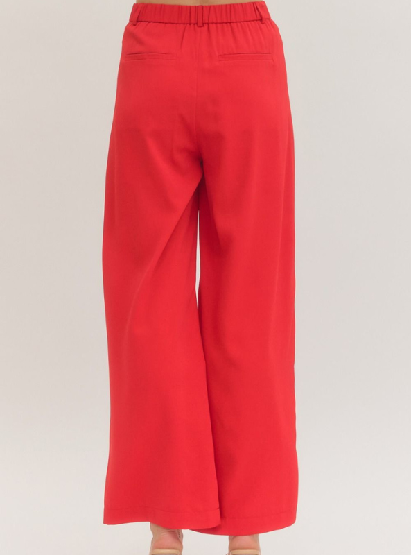 Pleated Wide Leg Pant- Red