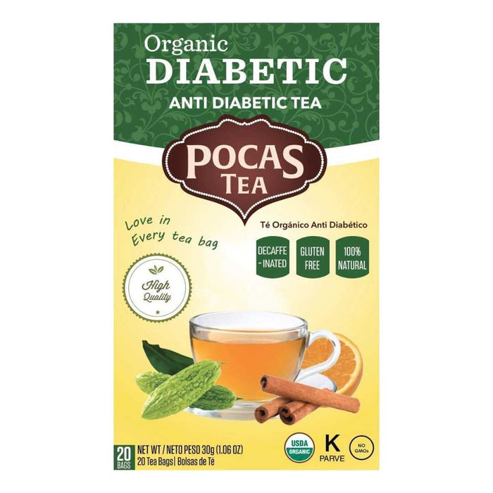 Pocas Organic Diabetic Tea, organic herbal tea blend crafted for a soothing, flavorful beverage to enjoy as part of a balanced daily wellness routine.