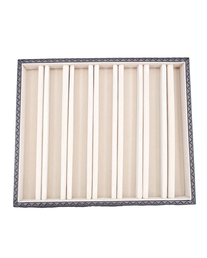 Jewellery tray insert with cream slots and dark grey textured border, 7 compartment layout