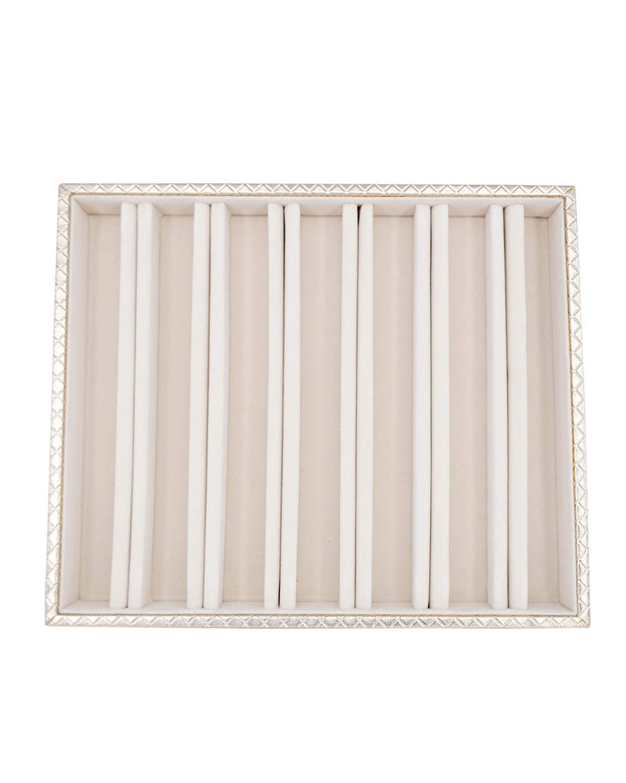 Jewellery tray insert with cream vertical slots and light grey patterned border