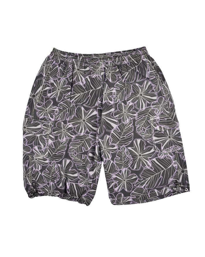 Men’s swim shorts with leaf floral print, elastic waistband and drawstring