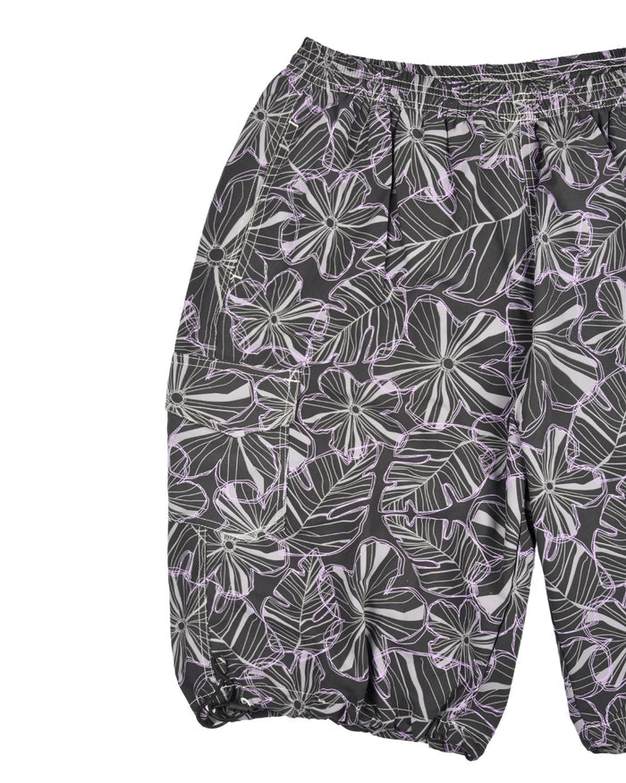 Men’s swim shorts with leaf floral print, elastic waistband and drawstring