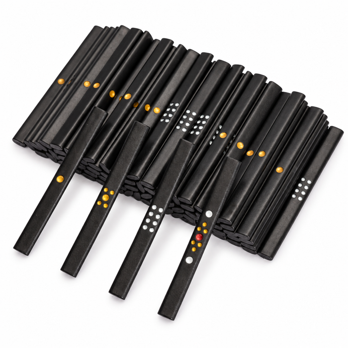 Premsons® Onyx mahjong scoring sticks, black rods with dot markings and tenbou cross pieces