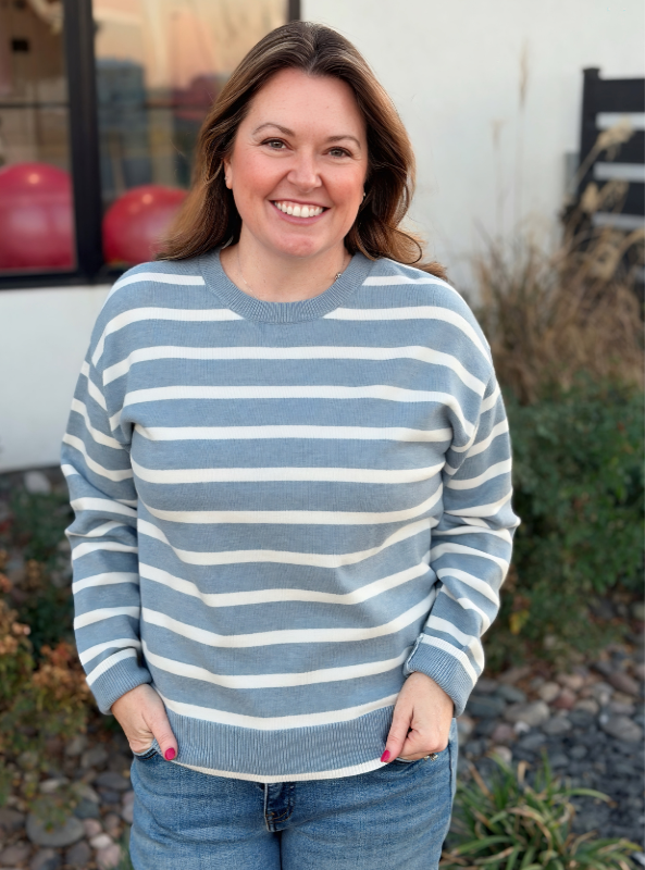 Preston Sweater- Dusty Blue Ivory