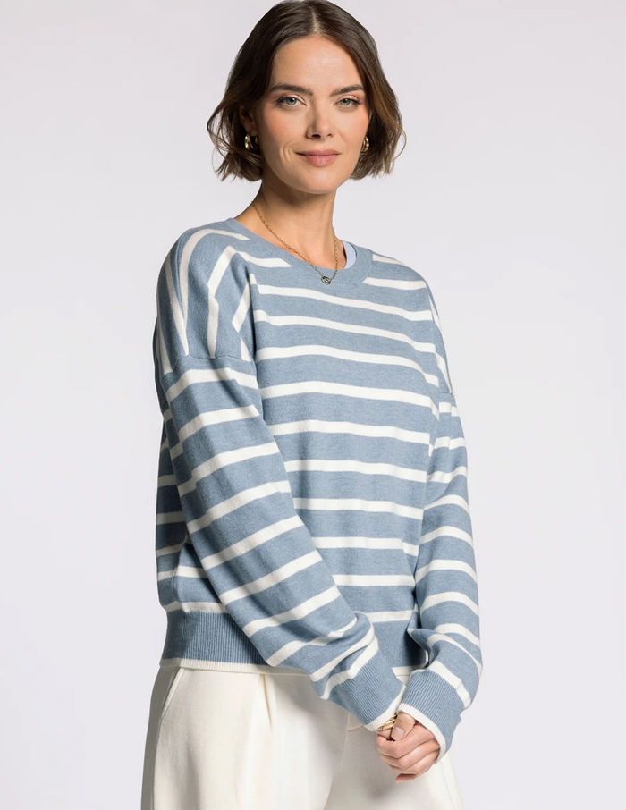 Preston Sweater- Dusty Blue Ivory