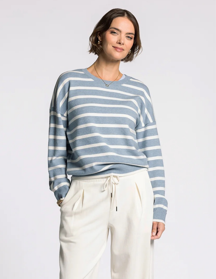 Preston Sweater- Dusty Blue Ivory
