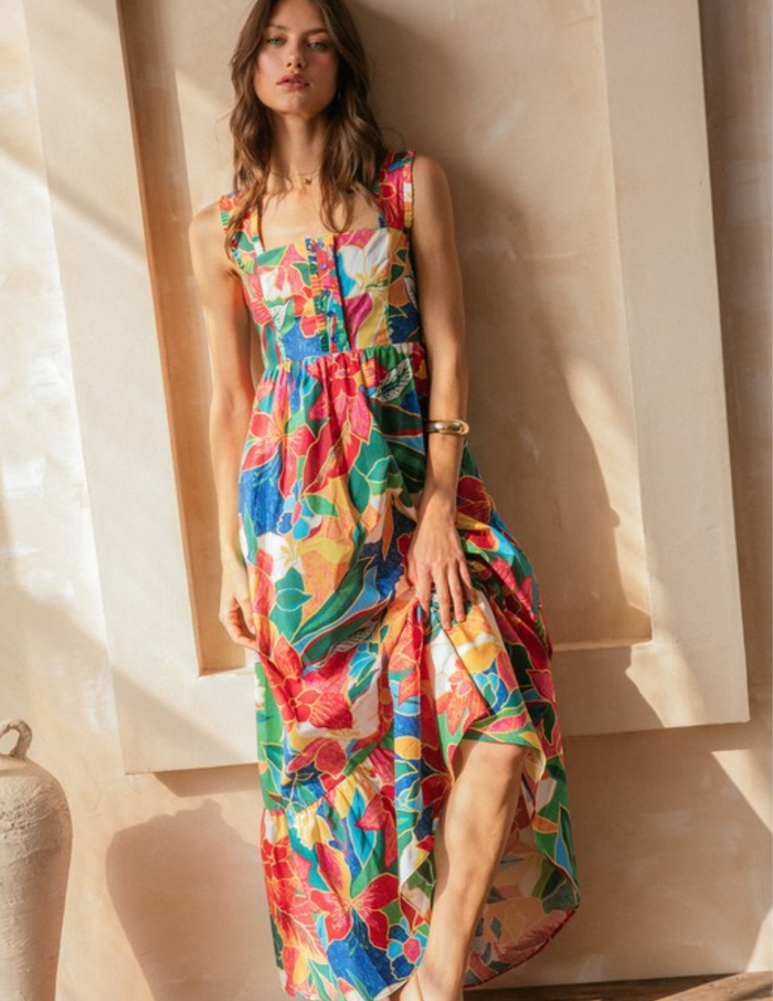 Printed Ruffle Tiered Maxi Dress