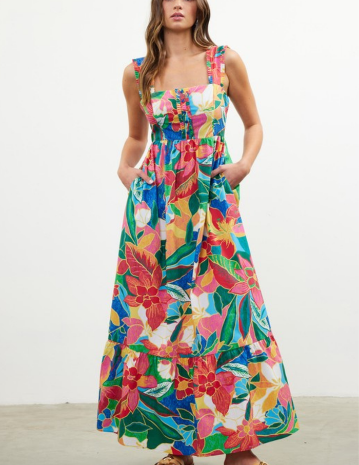 Printed Ruffle Tiered Maxi Dress