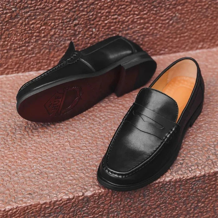 PU Leather slip on casual loafers - AntoniosClothing - Black