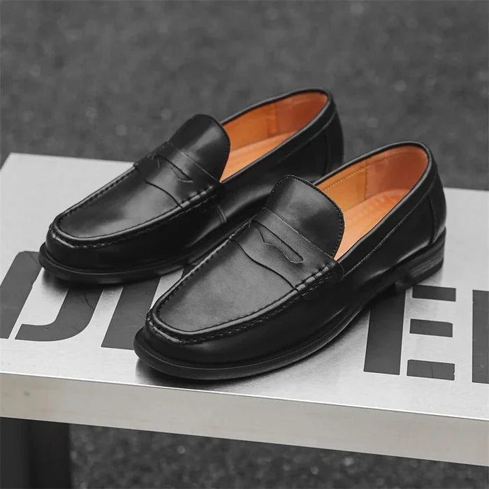 PU Leather slip on casual loafers - AntoniosClothing - Black