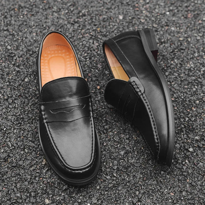 PU Leather slip on casual loafers - AntoniosClothing - Black