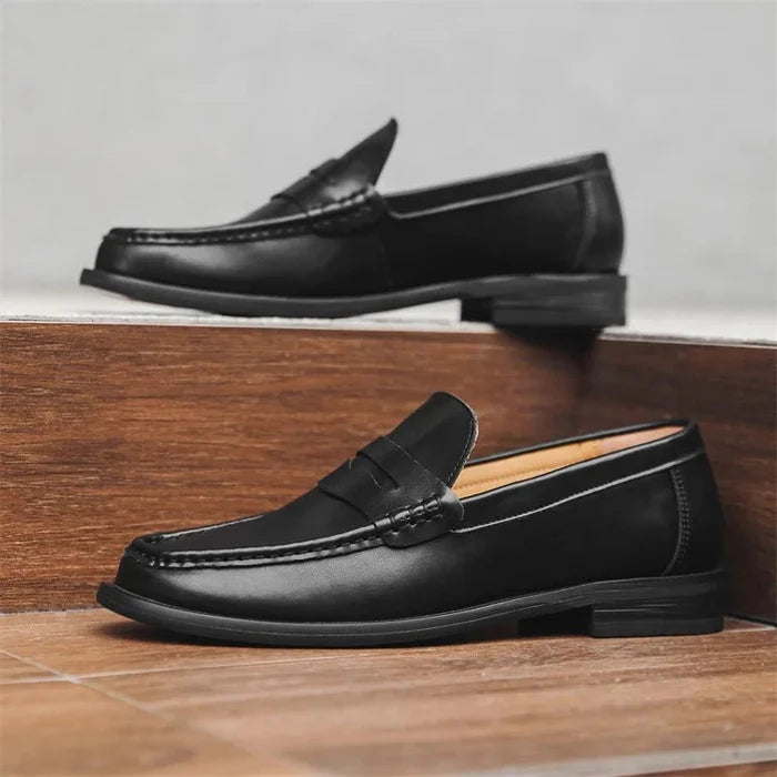 PU Leather slip on casual loafers - AntoniosClothing - Black