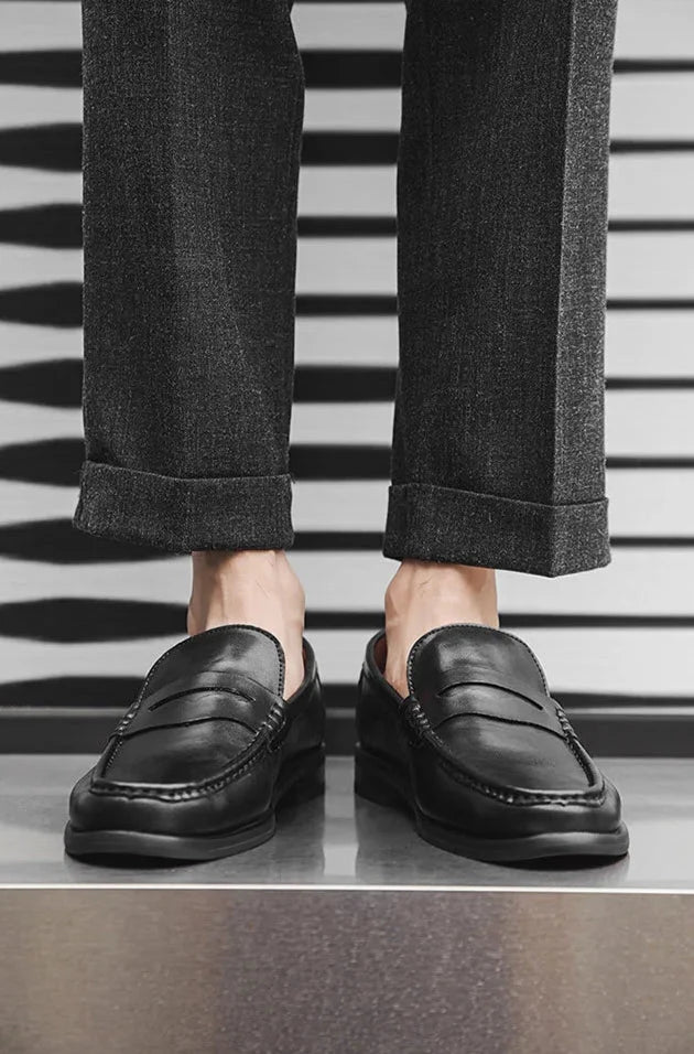 PU Leather slip on casual loafers - AntoniosClothing - Black