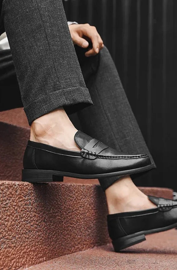 PU Leather slip on casual loafers - AntoniosClothing - Black