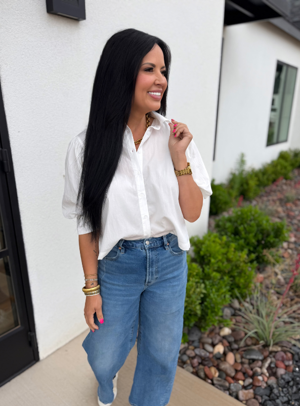 Puff Sleeve Button Down Shirt- Off White