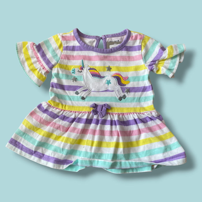 purple Pekkle striped unicorn tee, 12m