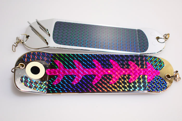 Raspberry carbon 8" finned trolling flasher