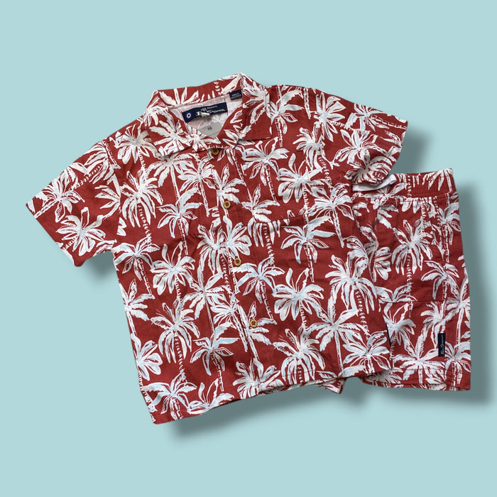 red Ben Sherman palm tree linen blend set, 4Y