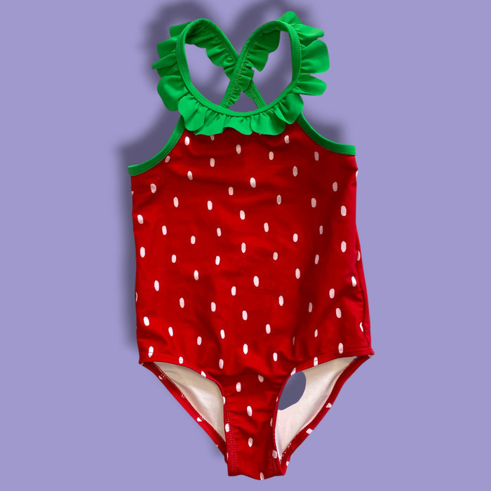 Red Old Navy strawberry swim, 4y