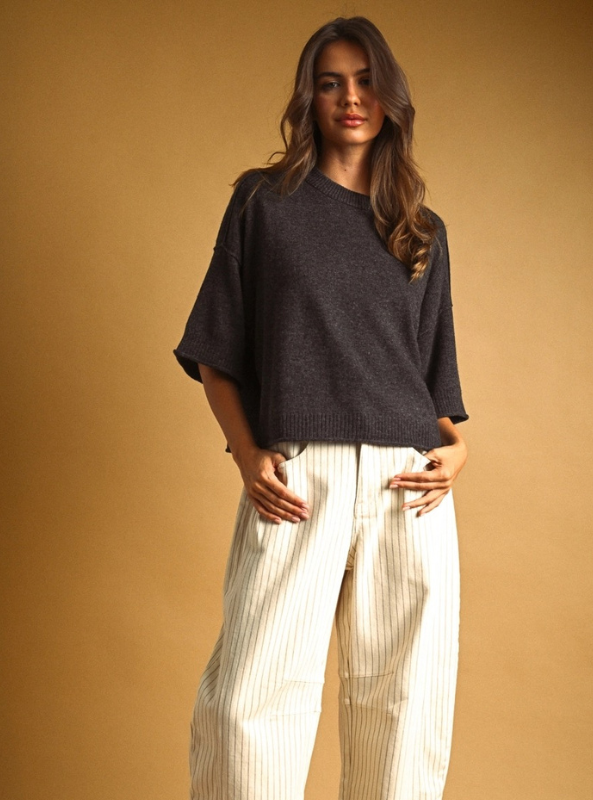 Reese Knit Top- Charcoal