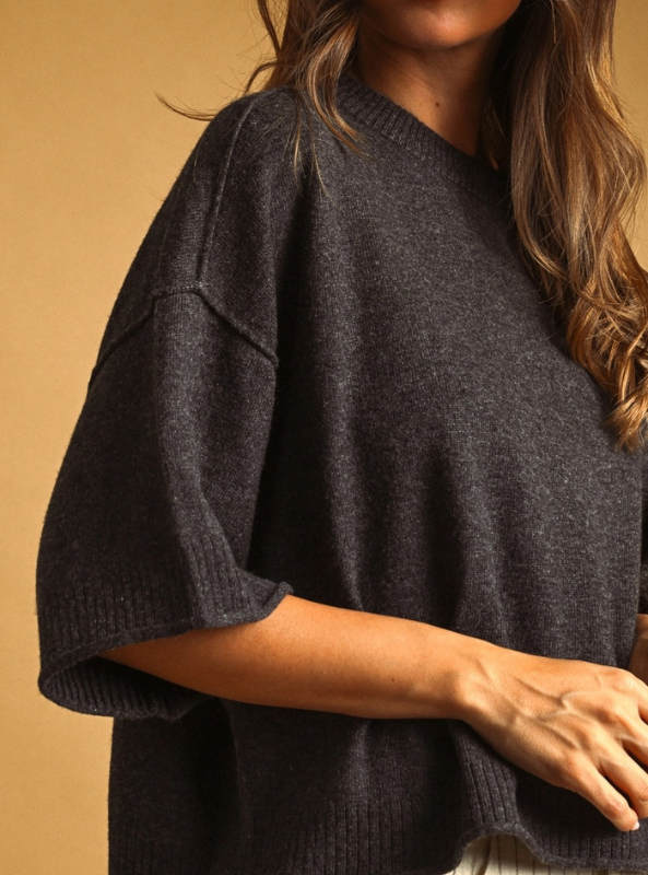 Reese Knit Top- Charcoal