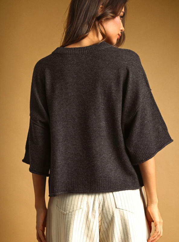 Reese Knit Top- Charcoal