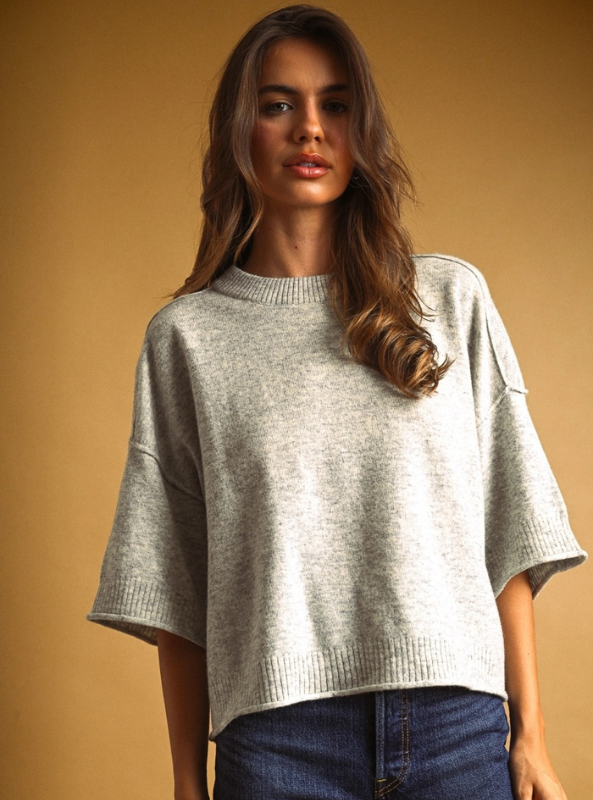 Reese Knit Top- Heather Grey