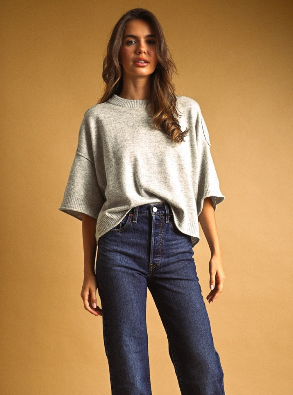 Reese Knit Top- Heather Grey