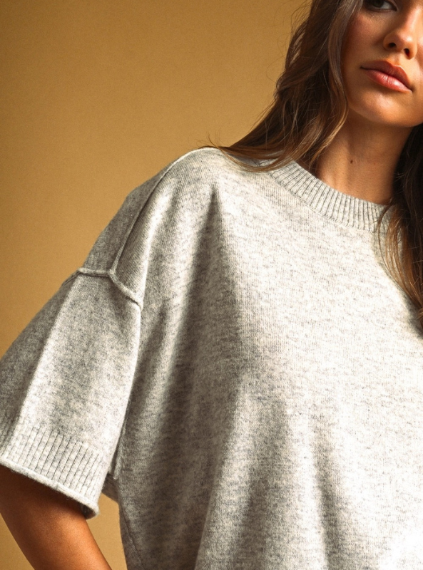 Reese Knit Top- Heather Grey