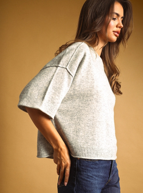 Reese Knit Top- Heather Grey