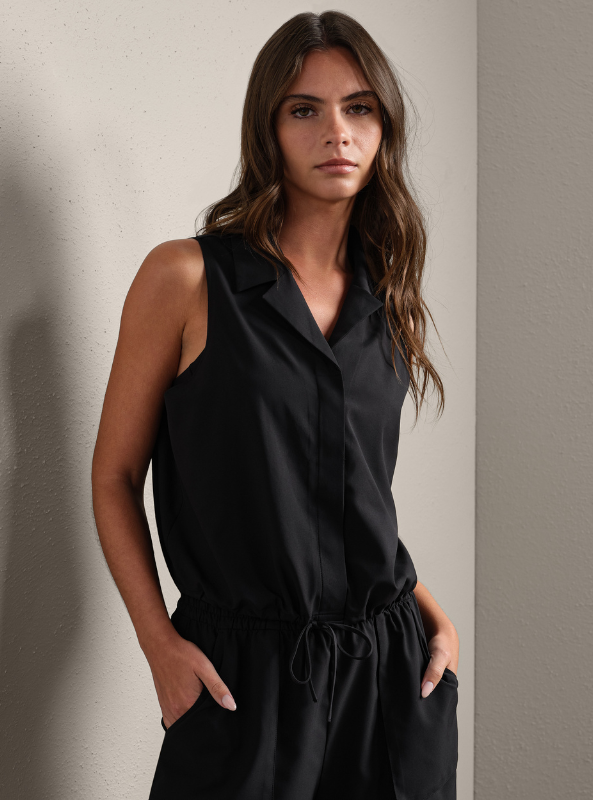 Rhone Apparel- Mirage Sleeveless Notch Collar- Pure Black