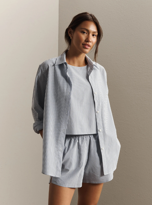Rhone Apparel Saltair Button Up- Washed Navy Stripe